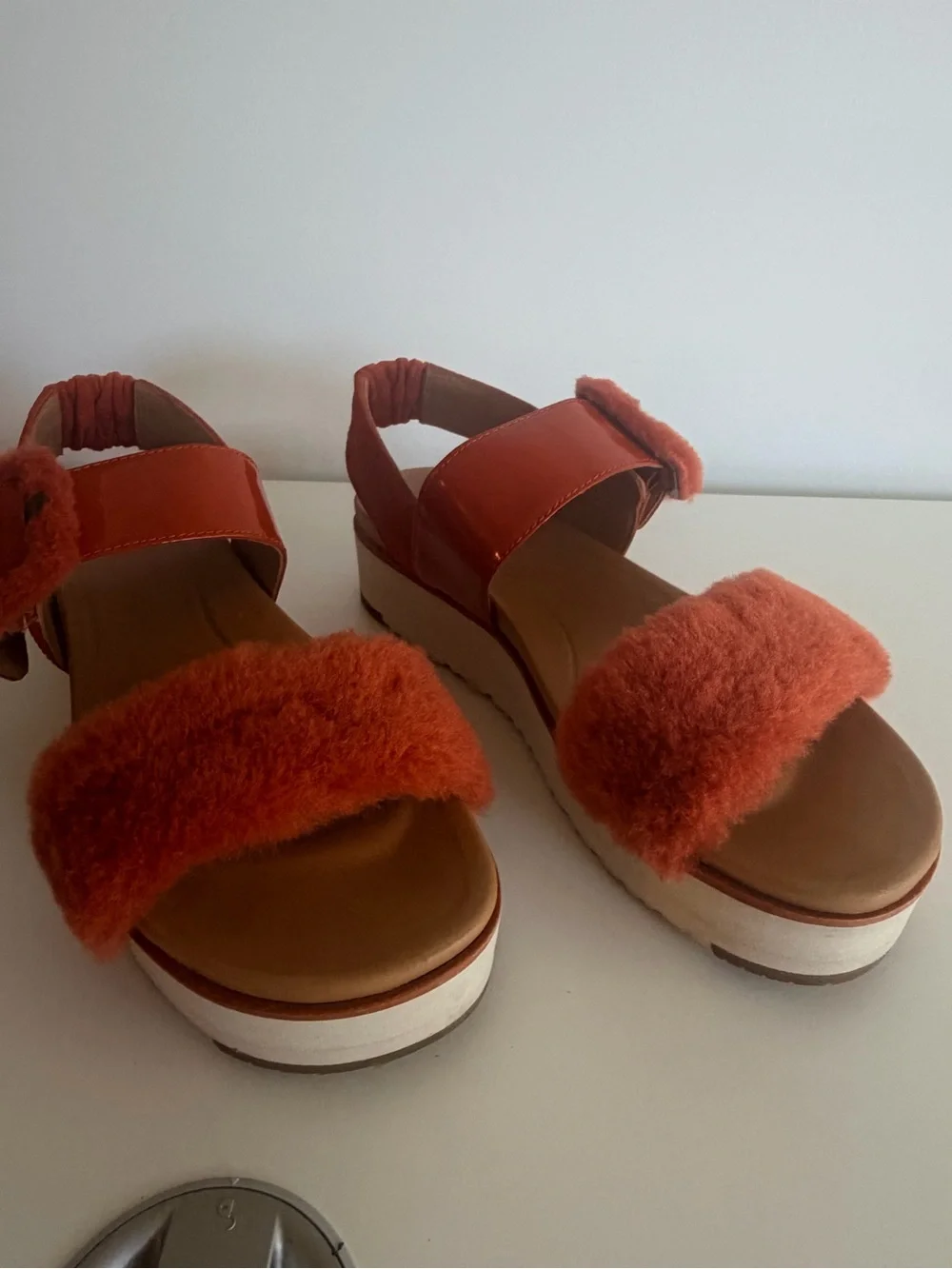 UGG Women's Fluff Sandals in Red-Orange